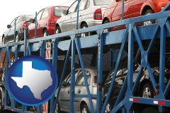 texas map icon and an automobile transport truck