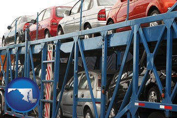 an automobile transport truck - with Maryland icon